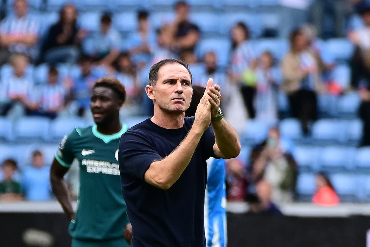 An angry looking Coventry City manager Frank Lampard applauds the fans during the Premier League match between Coventry City and Brighton and Hove Albion at the Coventry Building Society Arena, Coventry, UK on 13 September 2026.