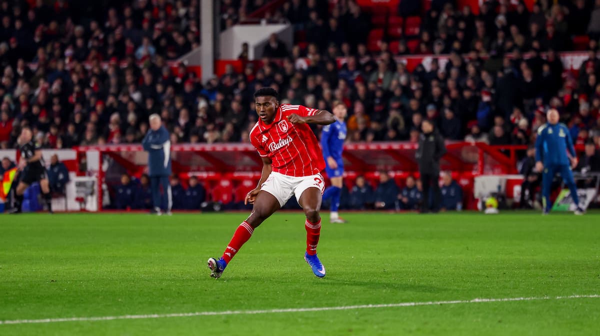 Nottingham Forest forward Taiwo Awoniyi  (9)  during the Premier League match between Nottingham Forest and Everton at the City Ground, Nottingham, UK on 30 December 2025.