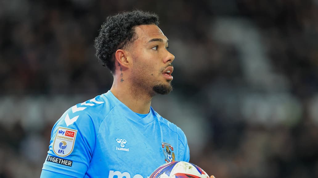 Milan van Ewijk of Coventry City during the EFL Sky Bet Championship match between Derby County and Coventry City at the Pride Park, Derby, England on 11 March 2025.
