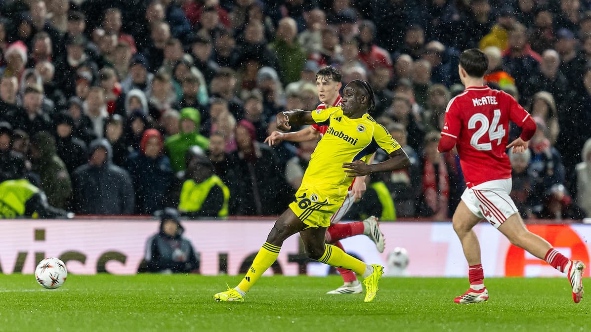 Fenerbahce forward Sidiki Cherif (26) plays a pass during the Europa League match between Nottingham Forest and Fenerbahce at the City Ground, Nottingham, UK on 26 February 2026.