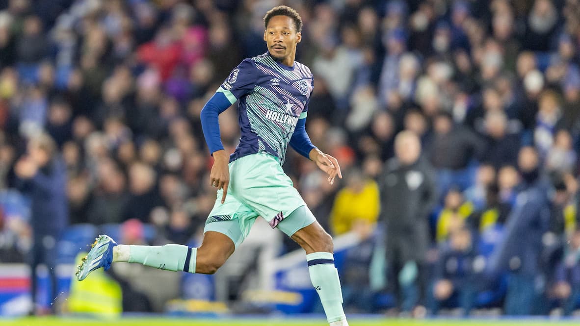 Brentford FC defender Ethan Pinnock (5) during the Premier League match between Brighton and Hove Albion and Brentford at the American Express Stadium, Brighton and Hove, England on 6 December 2023.