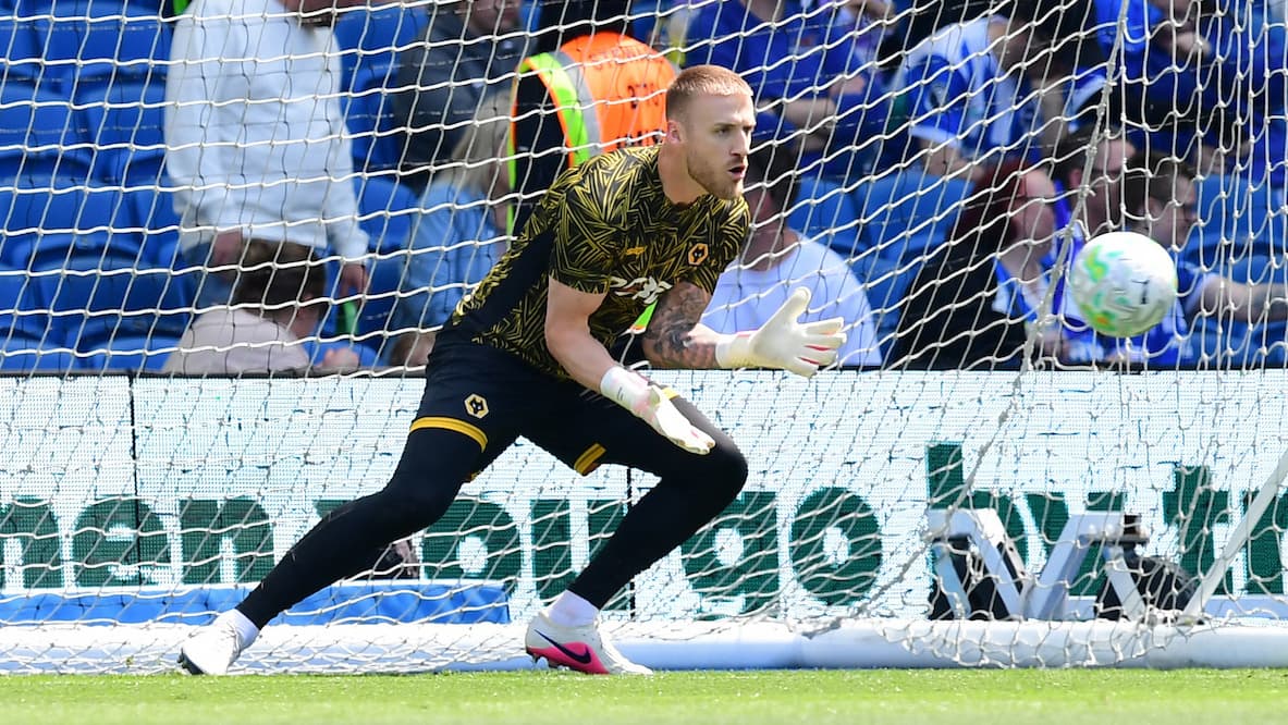 Dan Bentley Goalkeeper of Wolverhampton Wanderers warms up before the Premier League match between Brighton and Hove Albion and Wolverhampton Wanderers at the American Express Stadium, Brighton and Hove, UK on 9 May 2026.